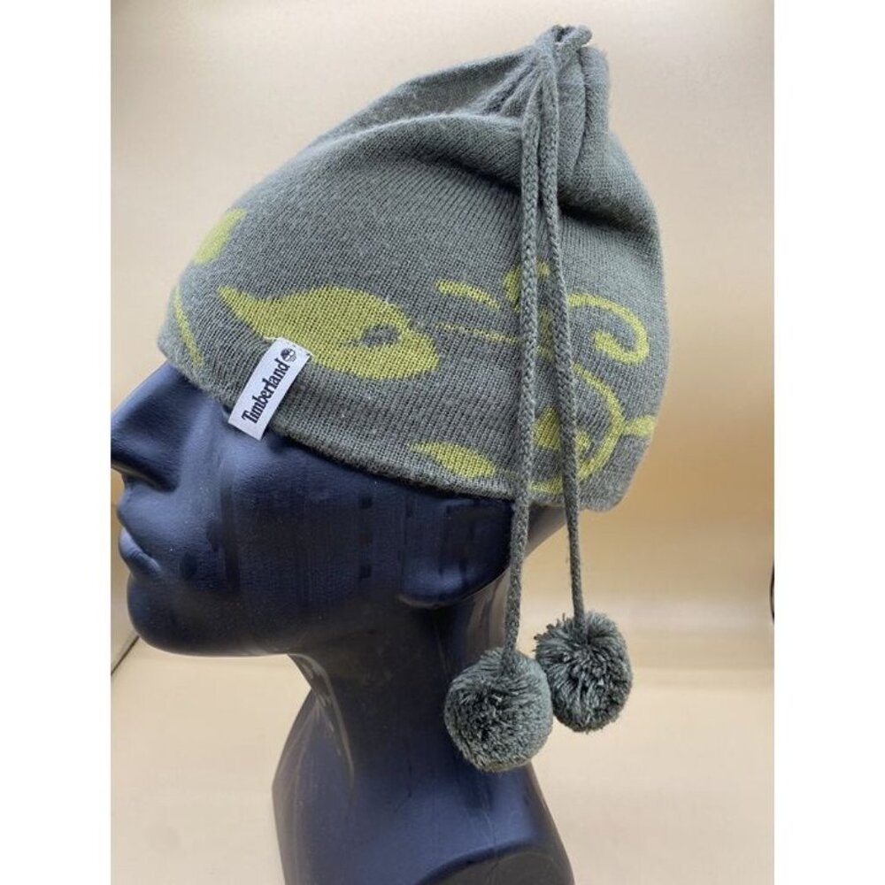 Timberland Double Long Pom-Pom Light Knit Green Beanie Hat Women Youth OS